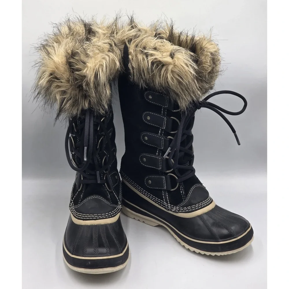 SOREL Joan of Arctic Boots‎ Womens 8 Black Waterproof Fur Winter Snow NL1540